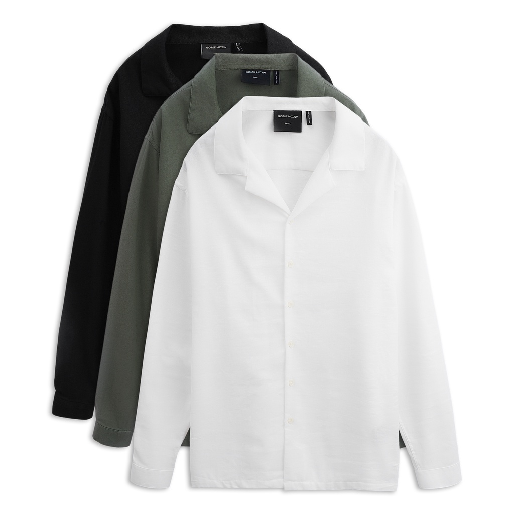 Áo Sơ Mi Nam Relaxed Linen Open Collar , Chất Linen Thoải Mái , SM005995,SOMEHOW