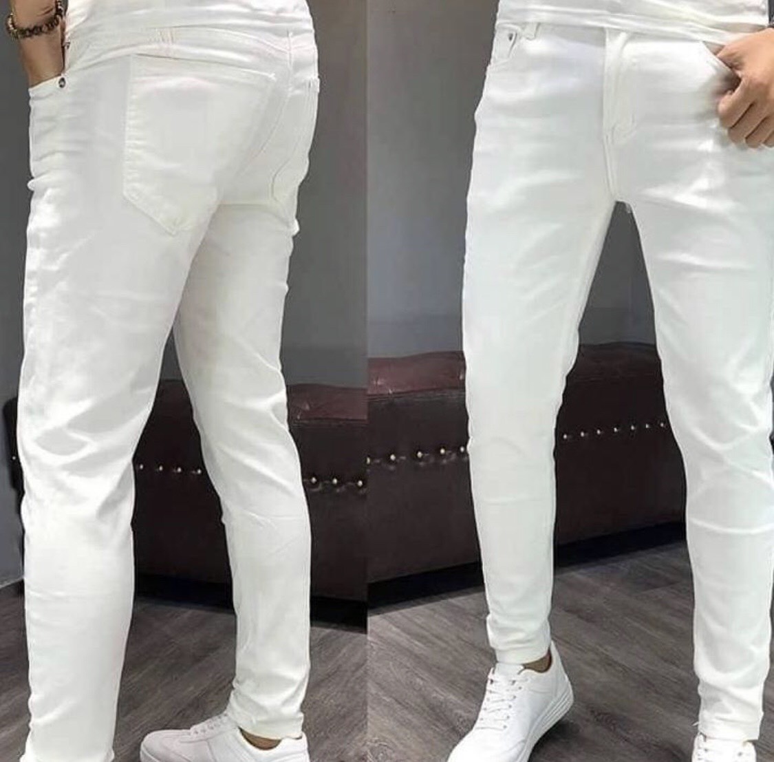 Quần jean nam trắng trơn co dãn cao cấp chuẩn shop MS701