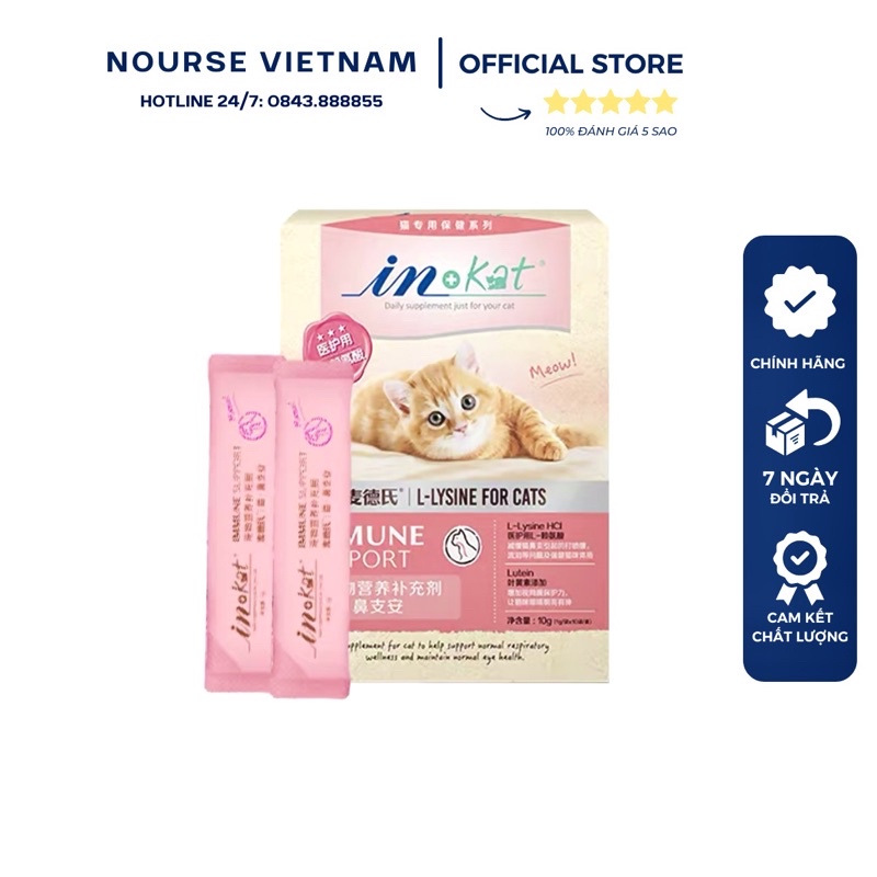 Bột Lysine và Lutein hỗ trợ hô hấp chống cảm cúm tăng đề kháng cho mèo INKAT IN07