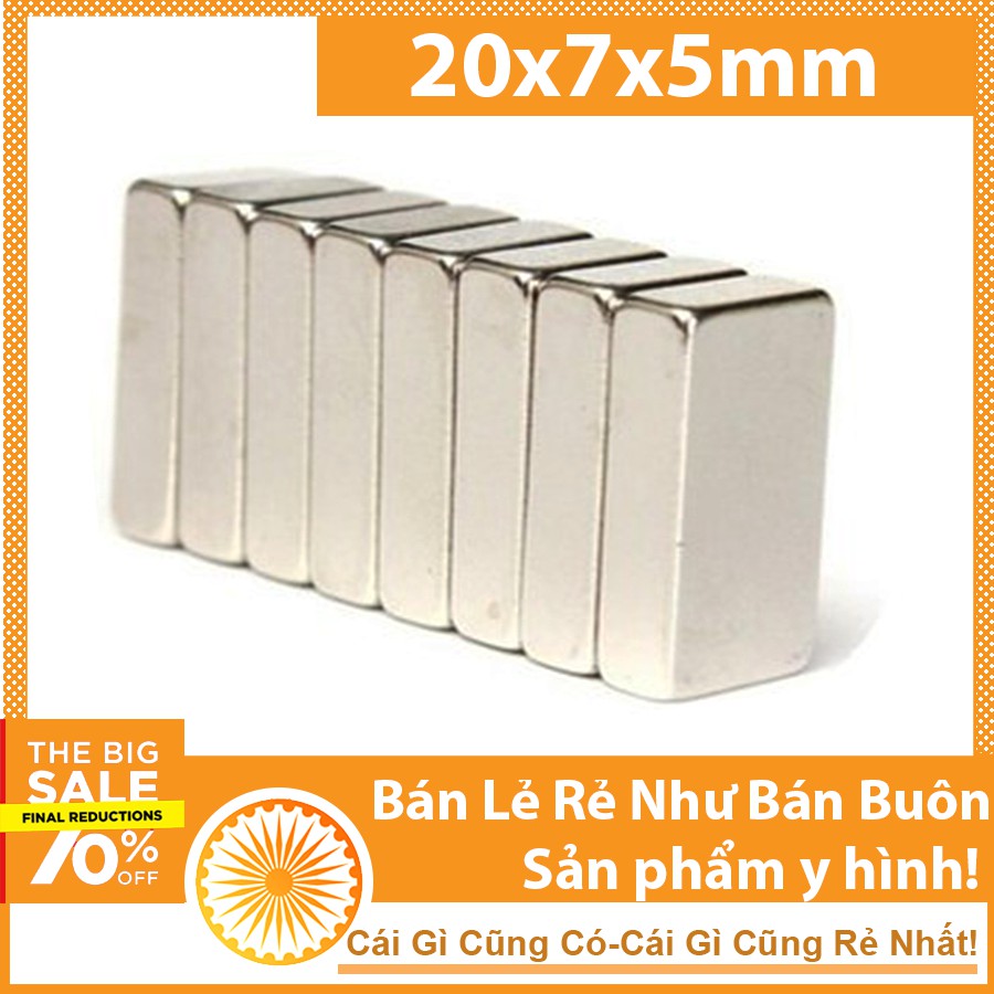 Nam châm chữ nhật 20x7x5mm lực từ siêu mạnh N35