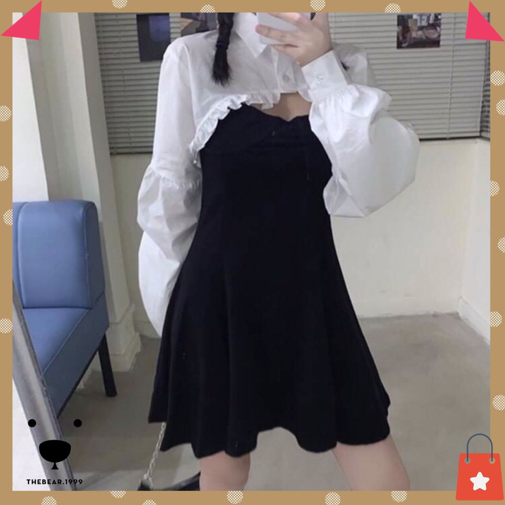 SET ÁO CROP SƠMI + VÁY 2D DÁNG XOÈ HÀN QUỐC | BigBuy360 - bigbuy360.vn