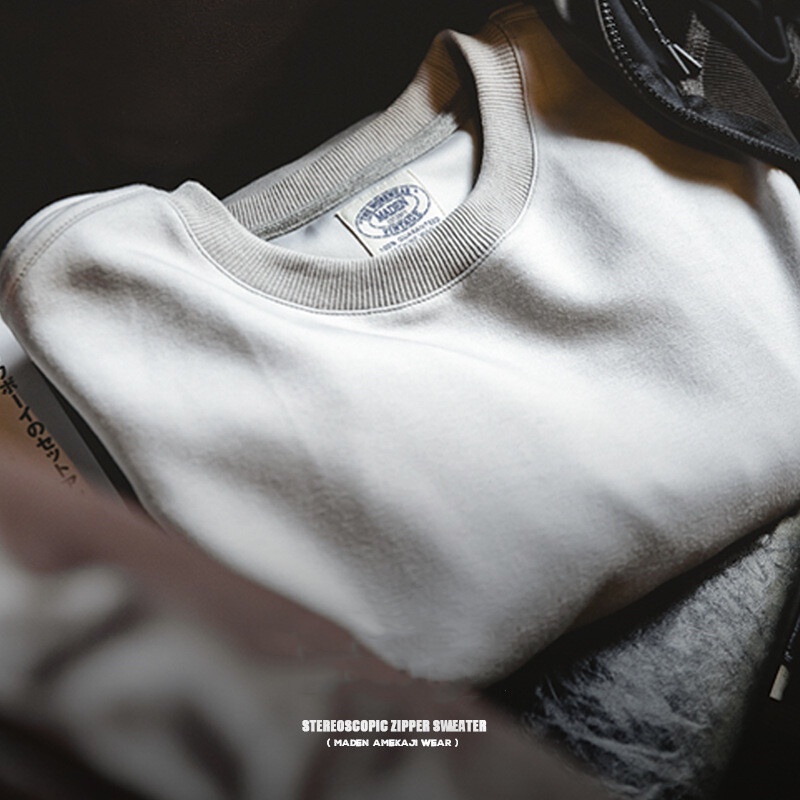 Á́o sweater MADEN vải cotton cổ tròn khóa kéo bên thời trang Nhật Bản retro 2022
