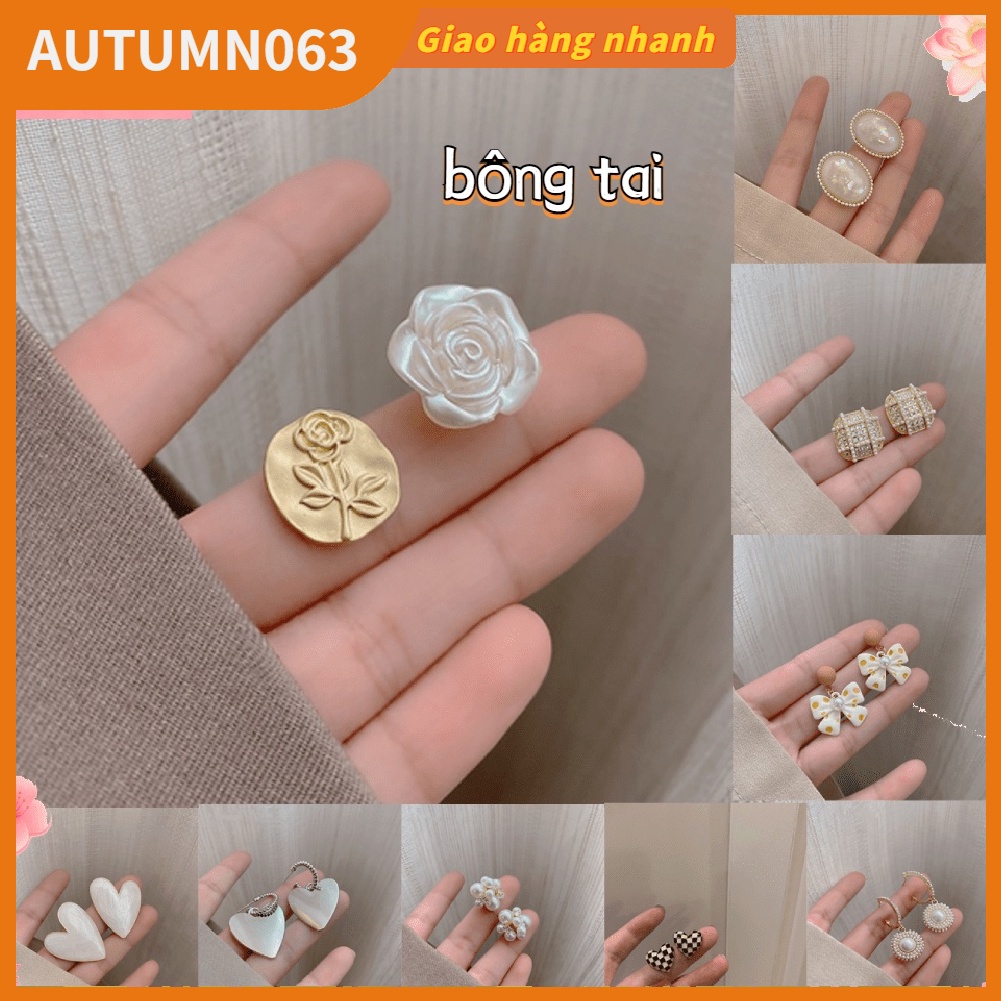 Autumn063 Khuyên Tai Bạc Đính Ngọc Trai Nhân Tạo Tinh Tế Thời Trang Mùa Thu063 Cho Nữ