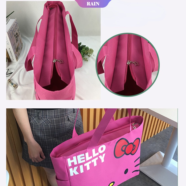 Túi vải Cỡ Lớn Chống Nước In Họa Tiết Hello Kitty Dễ Thương Cho Nữ