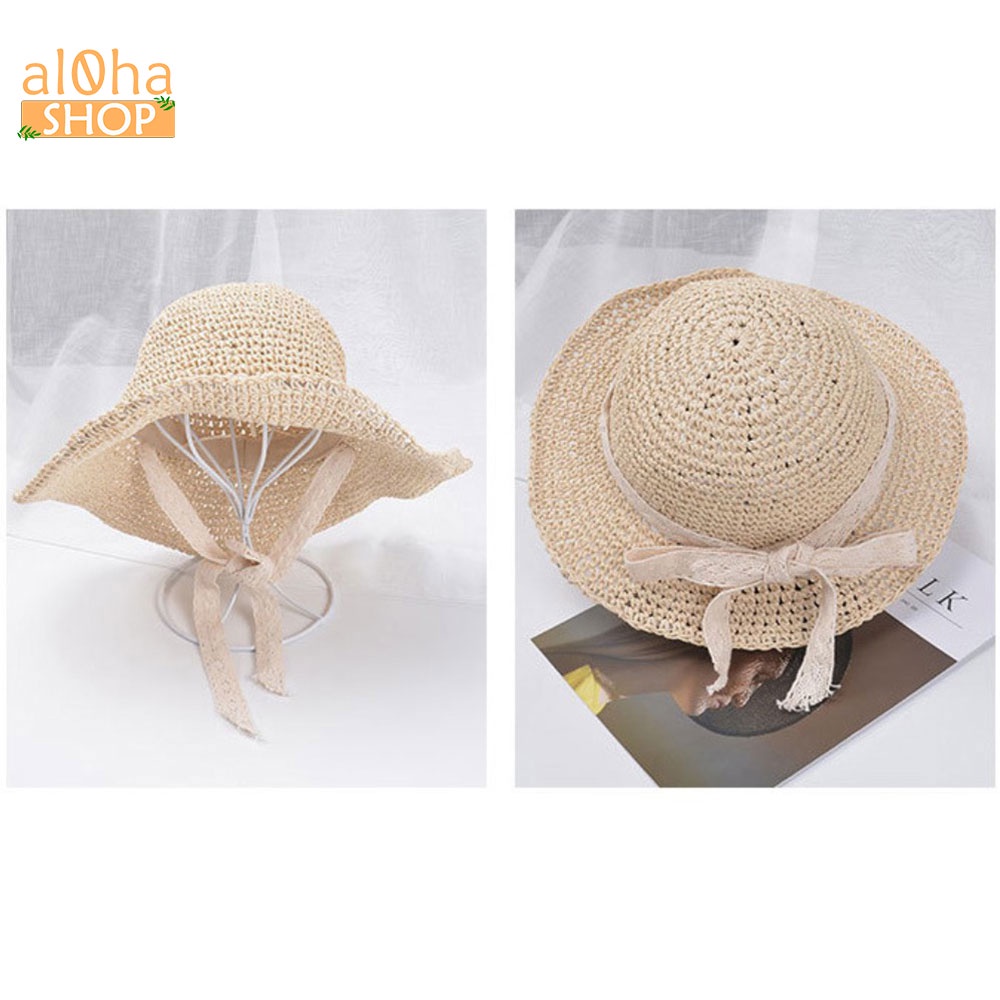 Mũ cói mềm dây ren buộc cổ - nón cói vành to chống nắng, đi biển phong cách - al0ha Shop