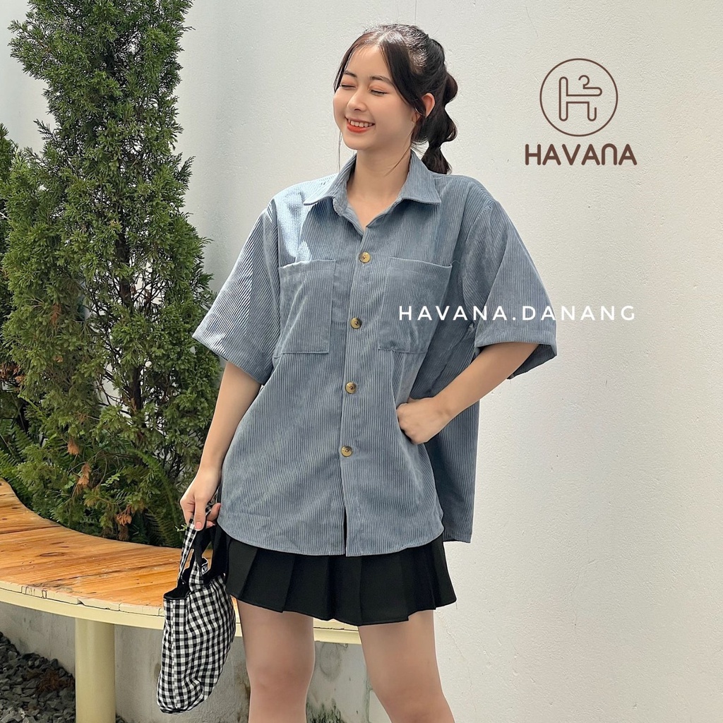 Áo sơ mi nhung ngắn tay, sơ mi cộc tay freesize form rộng nhiều màu