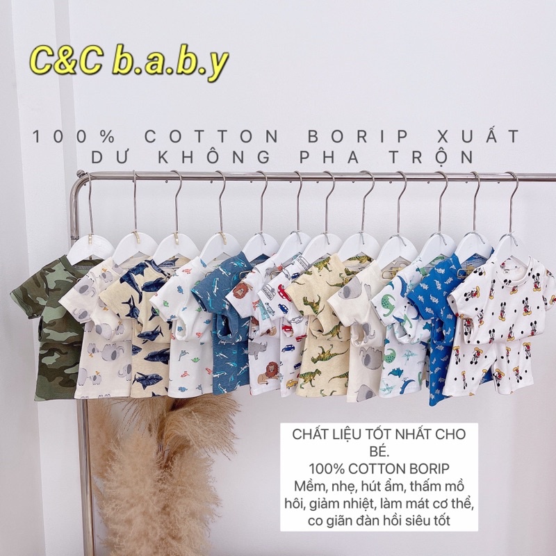 Set 3 bộ short cotton họa tiết khủng long-cá heo bé trai-MS92