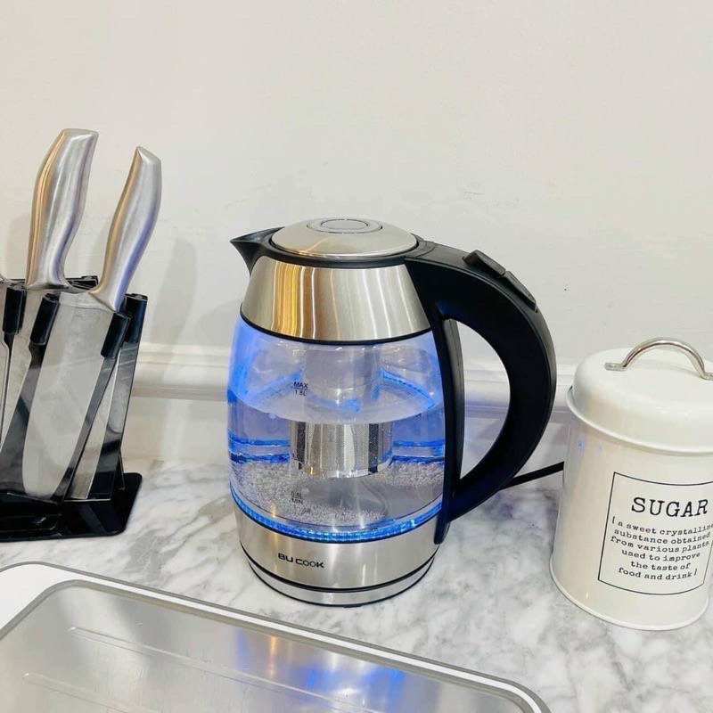 Ấm Siêu Tốc Thuỷ Tinh Bucook 1L8 Công Nghệ Đức Bình Siêu Tốc Có Ấm Lọc Trà Có Đèn Xung Quanh