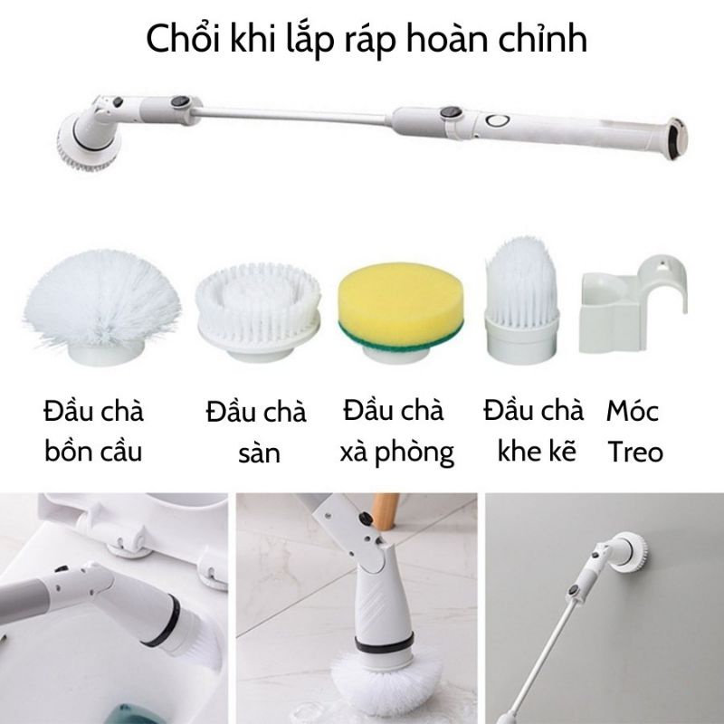 Máy cọ chà sàn vệ sinh tự động, Bàn chải làm sạch vệ sinh nhà tắm không dây với 4 đầu thay thế 4000mah -H1010