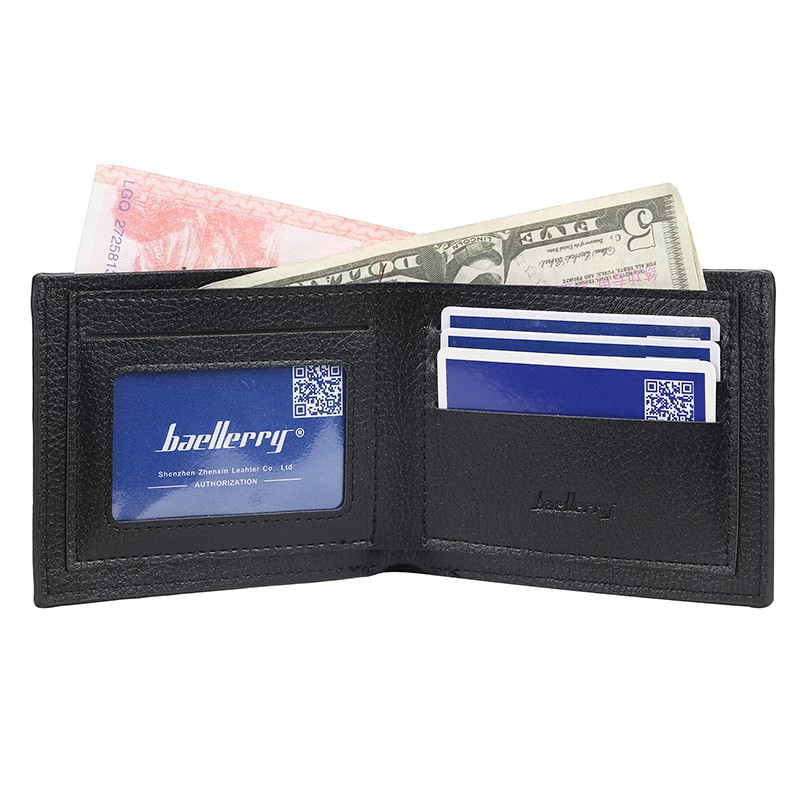 Baellerry 810# Men's Horizontal Wallet Soft Leather Korean Style Lychee Pattern Wallet Short Open Coin Purse