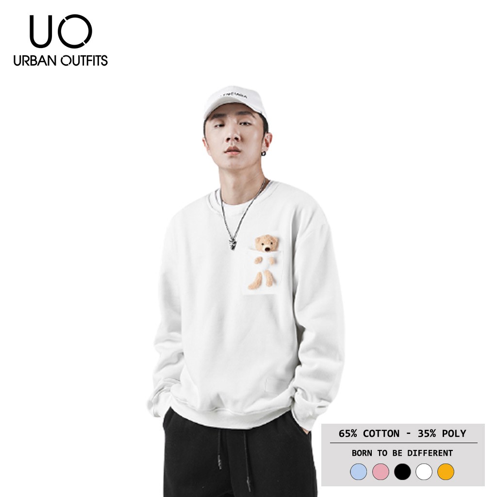 Hàng OUTLET 3 Màu SWO11 Áo Sweater Nữ Nam Form Rộng URBAN OUTFITS Có Túi Gấu Trước In UO Thun Cotton Nỉ | BigBuy360 - bigbuy360.vn