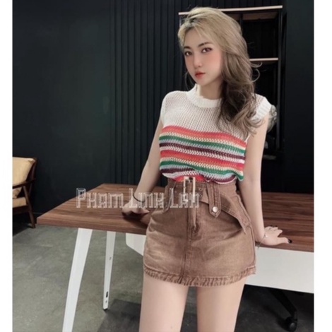 Xả hàng - Áo len lưới mỏng sát nách phối màu cầu vồng AL1252 - NhiNhi Shop