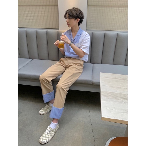 Sơ mi 3/4 kẻ xanh