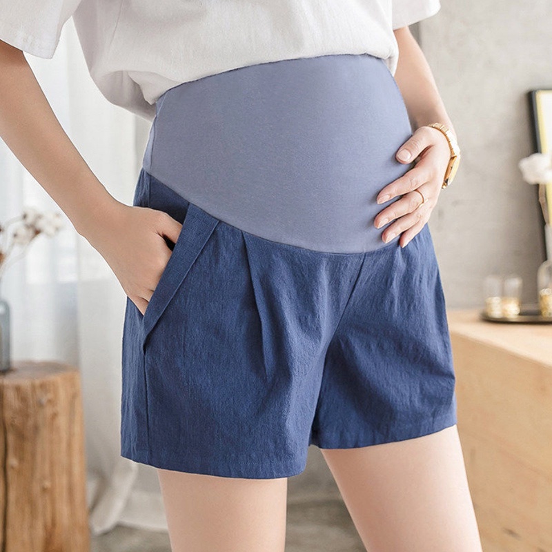 Quần short cotton linen ống rộng eo thun thoải mái điều chỉnh thời trang Hàn Quốc thịnh hành cho mẹ bầu
