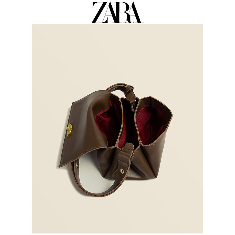 ☌◙¤[AUTH]✑⊕ZARA hot style túi phổ biến 2021 thời trang mới nữ cao cấp kết cấu họa tiết chéo đại dương khóa vuông n