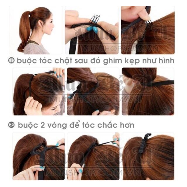 Tóc giả cột đuôi xoăn đuôi 35cm, tóc tơ cao cấp, mềm mượt, d16