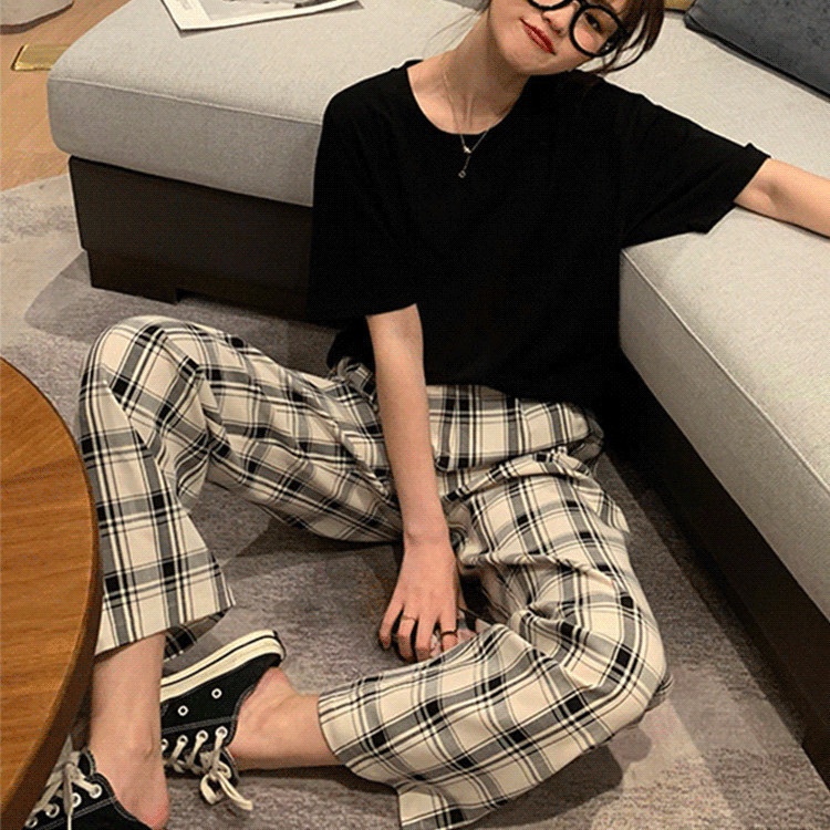 Quần kẻ caro nữ Unisex Quần Dài Ống Rộng điều Thời Trang Cá Tính Dành Cho Nữ