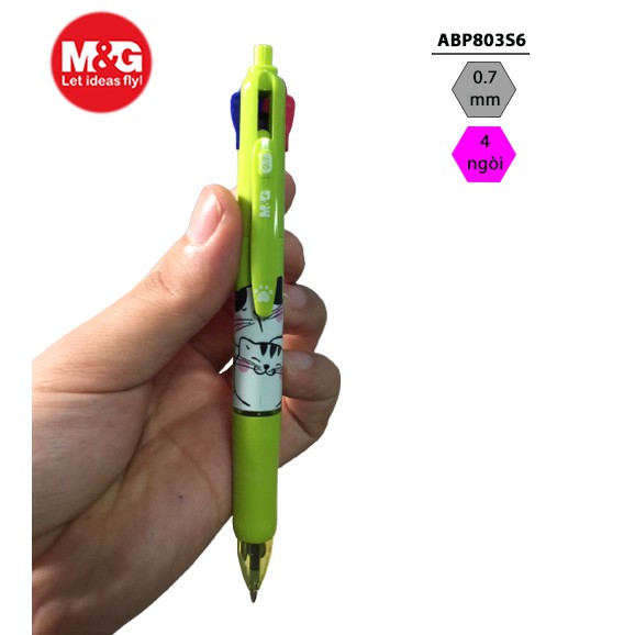 Bút bi hình mèo cute 4 màu mực chính hãng M&G ABP 803S6 0.7mm viết cực kỳ êm trơn