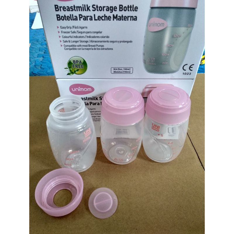 (tách lẻ) Bình sữa Unimom 150ml kèm núm và nắp đậy bình trữ sữa