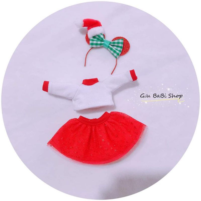 Đầm noel cho búp bê size 1/8 bjd, baboliy, bru,1/6blythe,babies,xinji,animator,ob11,ddf,5inch
