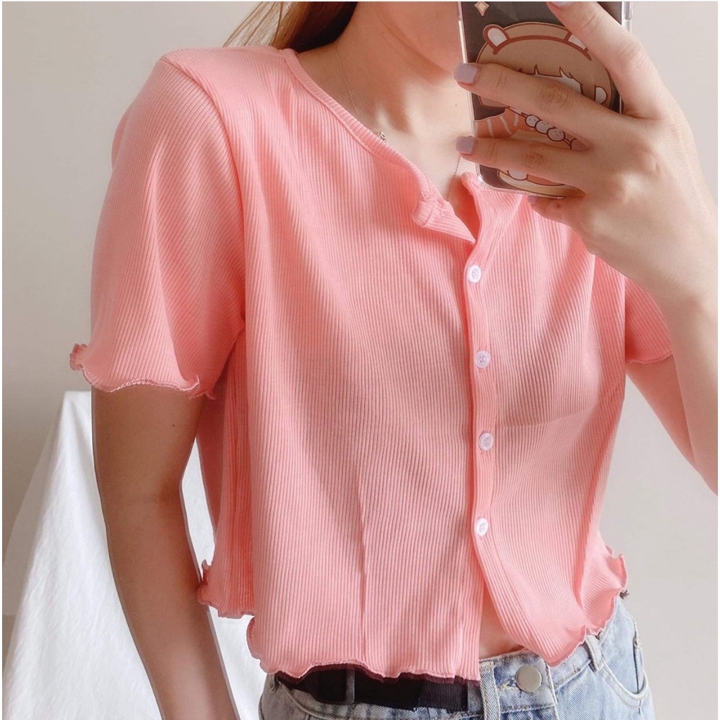 Áo Croptop Nữ SARA Form Rộng Cuốn Biên Vải Thun Gân Phong Cách Ulzzang