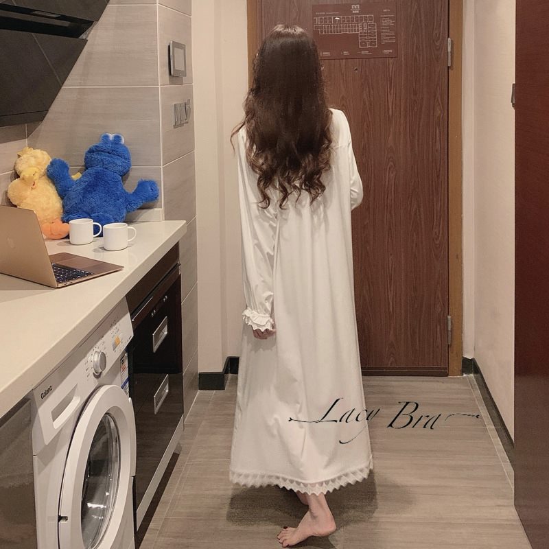 Đầm Ngủ Tiểu Thư Dáng Xuông Dài Bo Chun Xinh Xắn Lacy Bra - V12
