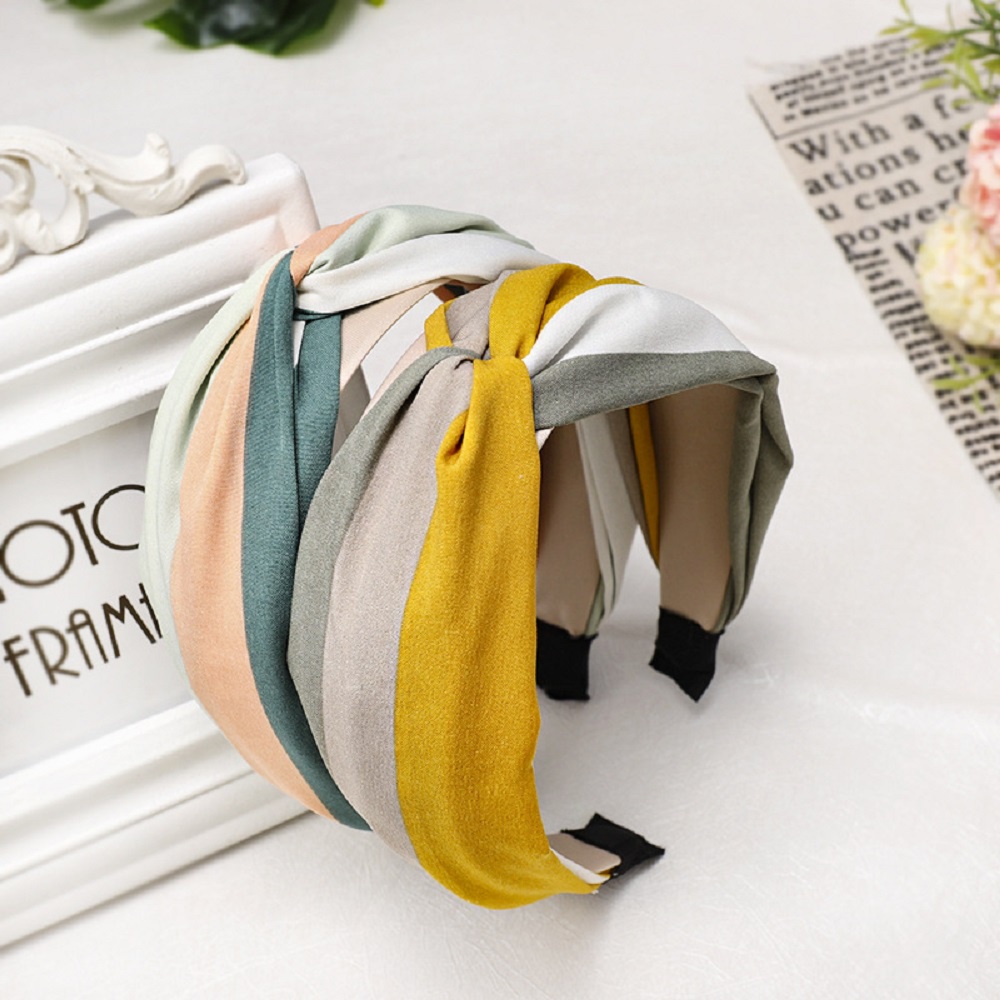 Băng Đô Cài Tóc Bản Rộng Họa Tiết Kẻ Sọc Nhiều Màu Chống Trượt Thời Trang Cho Nữ