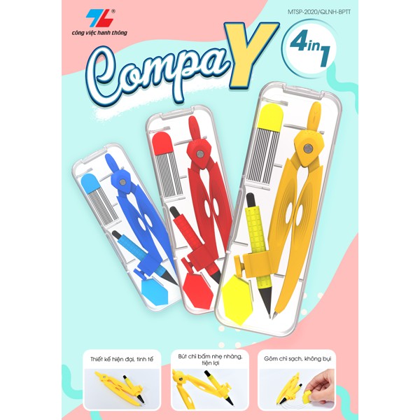 Bộ Compa hộp nhựa 4 in 1 (Compa, bút chì kim, ruột chì, tẩy) YC020