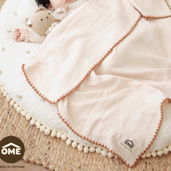 (Hàng cao cấp) Set chăn 4 lớp sợi tre, kèm miếng lót đầu sơ sinh 8 lớp sợi tre cao cấp chính hãng Ôme cho bé