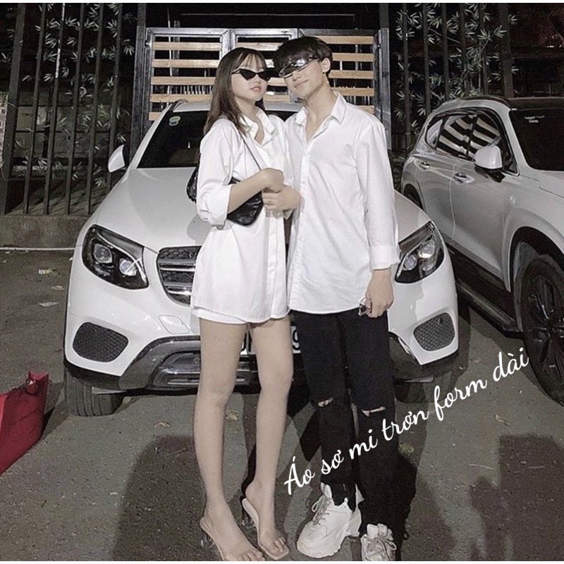 Áo sơ mi tron phom dài chất kate Nhật dày dặn