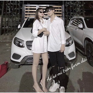Áo sơ mi tron phom dài chất kate Nhật dày dặn