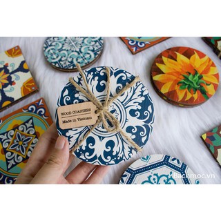 Lót ly gỗ họa tiết vintage