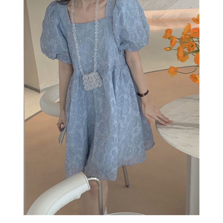 COZOK Đầm Tay Phồng Cổ Vuông Form Ôm In Họa Tiết Thời Trang