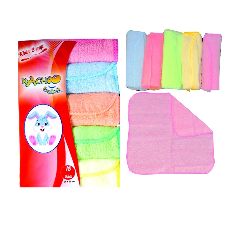 Combo 10 khăn sữa 2 mặt màu Kachoobaby 25 x 25cm