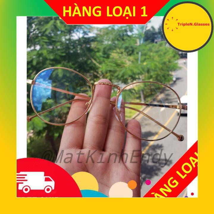 Gọng kính cận tròn kim loại D18 kèm tròng 0 độ chống ánh sáng bảo vệ mắt trước màn hình phù hợp mặt vuông, dài, góc cạnh