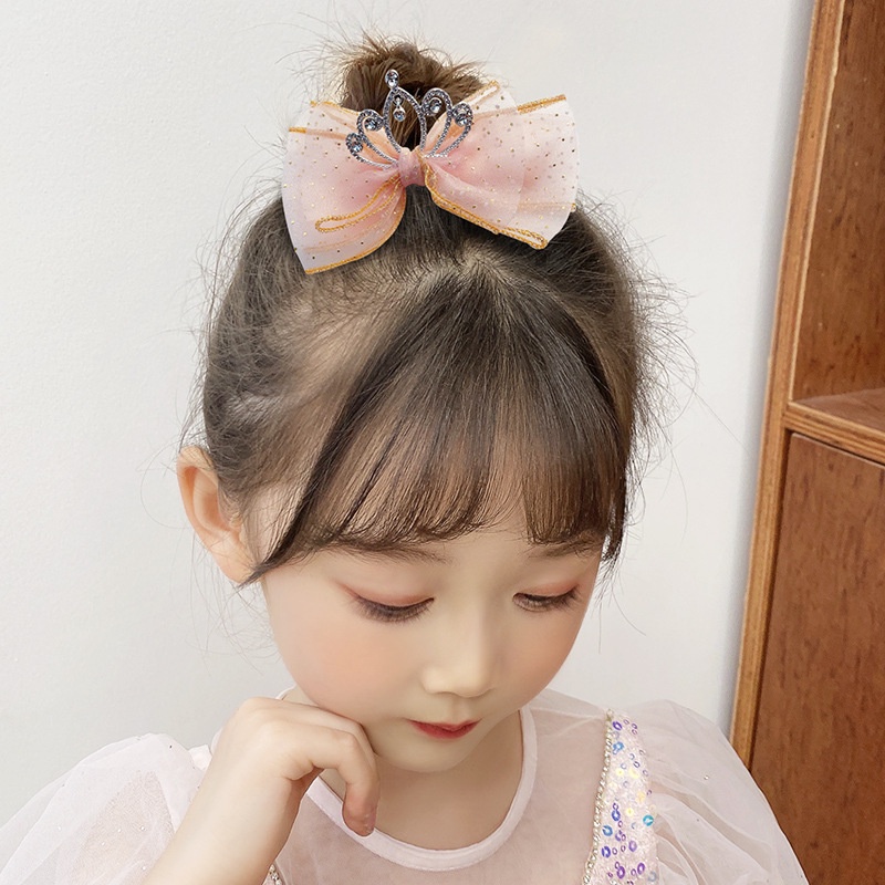 Kẹp Tóc Hình Nơ / Vương Miện 3D Bằng Lưới Phong Cách Vintage Thời Trang Cho Bé Gái