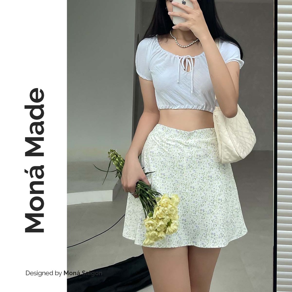 MONÁ - Chân váy xanh hoa nhí - LEMON SKIRT