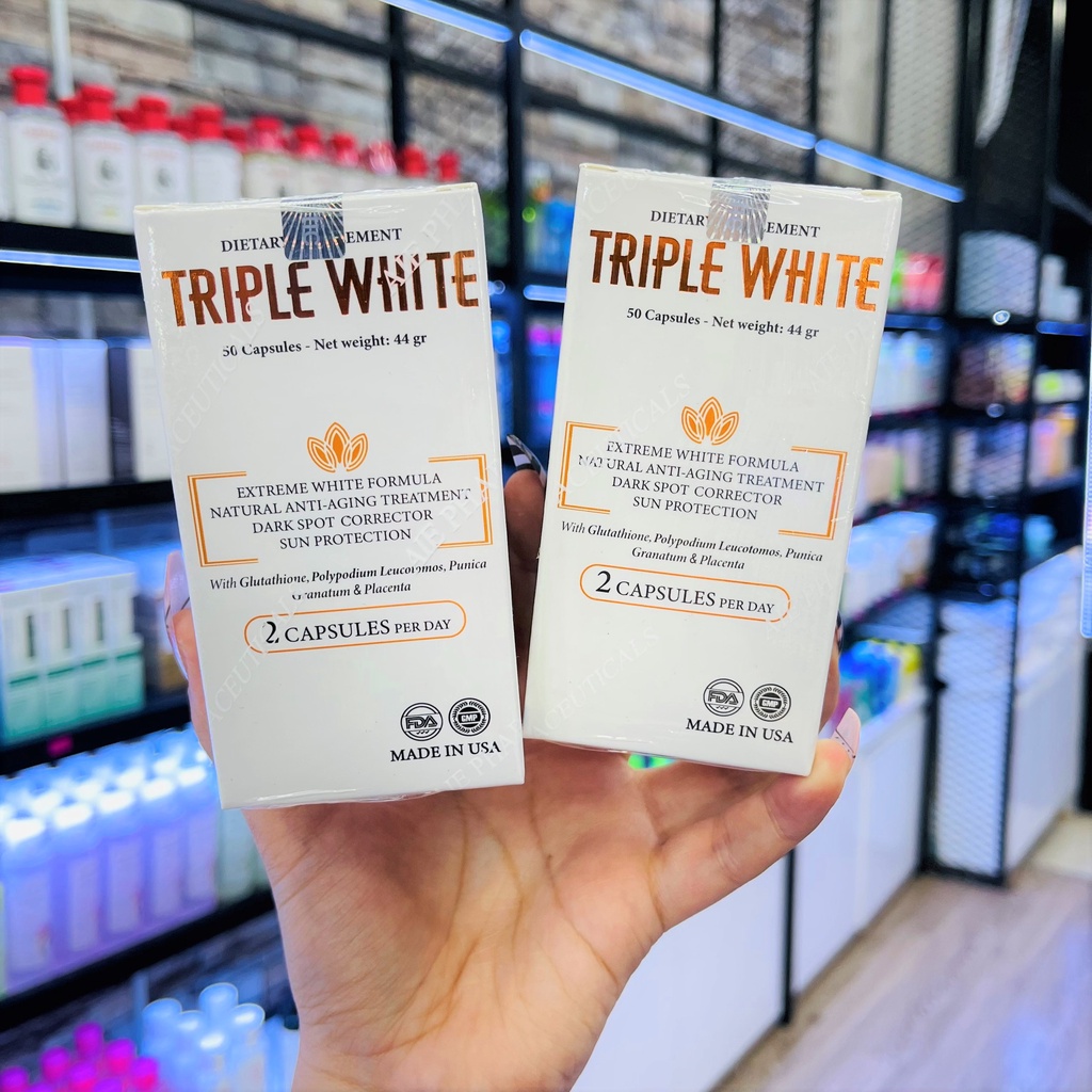 Viên Uống Trắng Da, Hỗ Trợ Chống Nắng TRIPLE WHITE Glutathione 1200mg Mỹ - 50 viên