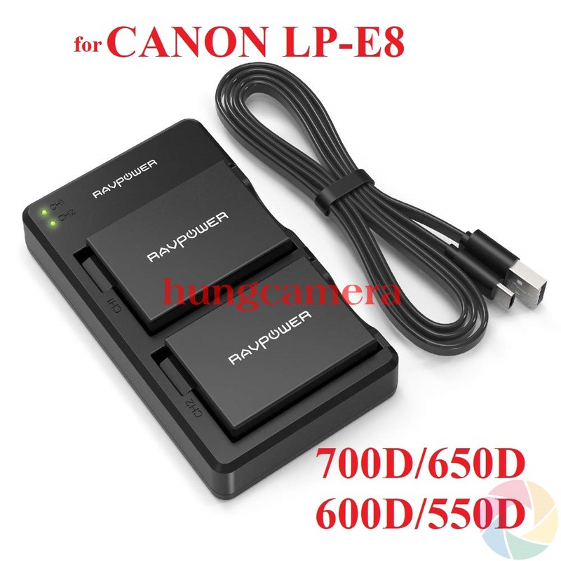 Bộ Pin Sạc đôi RAVPower Canon LP-E8 Cho Canon 700D, 650D, 600D...