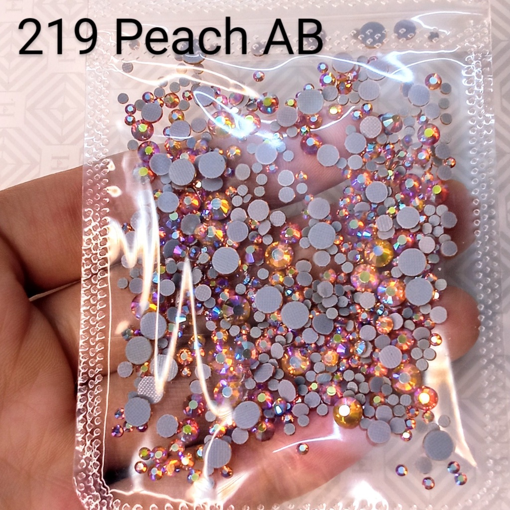 ĐÁ ĐÍNH NAIL -219 PEACH AB - TÚI MIX SIZE -ĐÁ CHÂN KEO LƯỚI
