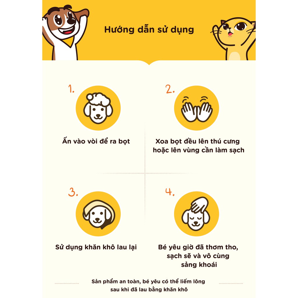 [HCM]Bọt tắm khô dưỡng lông cho chó, mèo Waterless Bubble Shampoo 130ml hương phấn thơm - Hana Pet Hàn Quốc