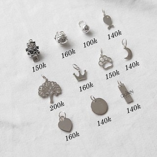 Charm treo vòng tay bạc, charm mèo, thỏ, chân chó, vương miện, chuông, gấu, hoa (ko kèm vòng)