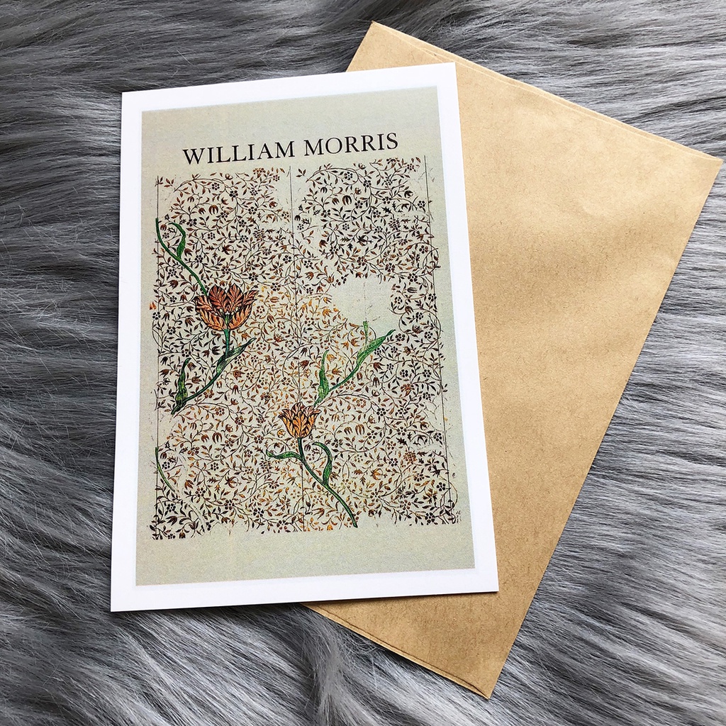 Postcard, Thiệp chúc mừng, Tranh trang trí BST hoa văn William Morris  kèm bao thư Kraft