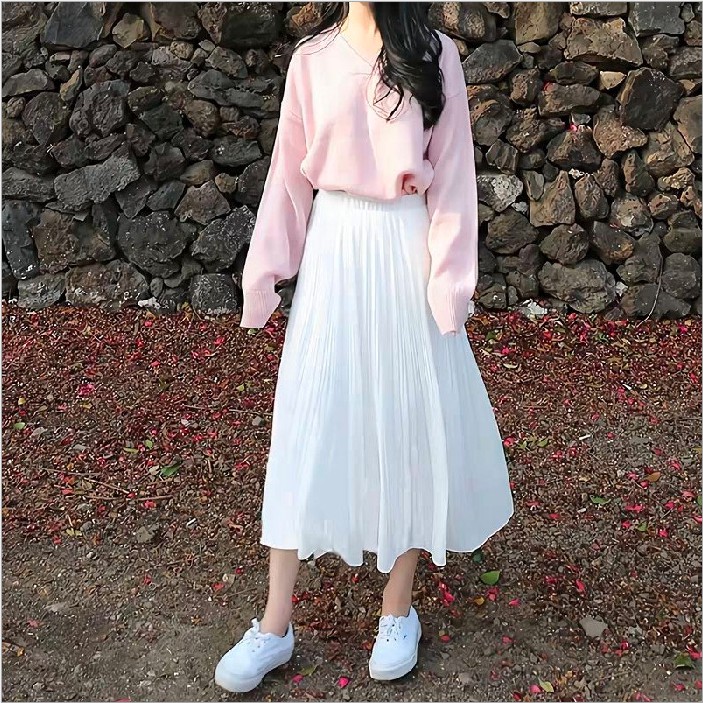 Chân váy dài trắng và đen chất liệu voan dễ phối đồ chân váy chữ A M03 | BigBuy360 - bigbuy360.vn