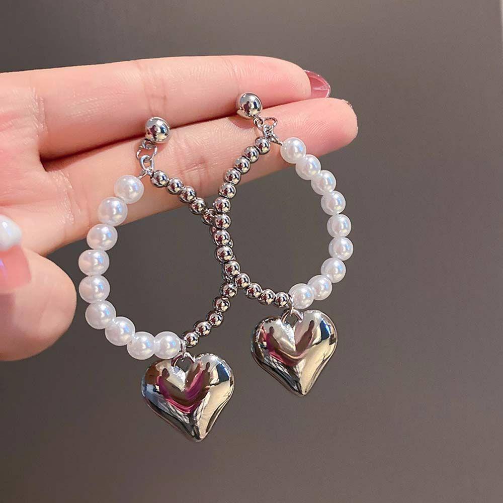 Bông Tai Mạ Bạc Dáng Dài Hình Trái Tim Màu Sắc Đơn GiảnĐôi Bông Tai Dáng Rơi Họa Tiết Dây Xích Thời Trang Cho Nữ