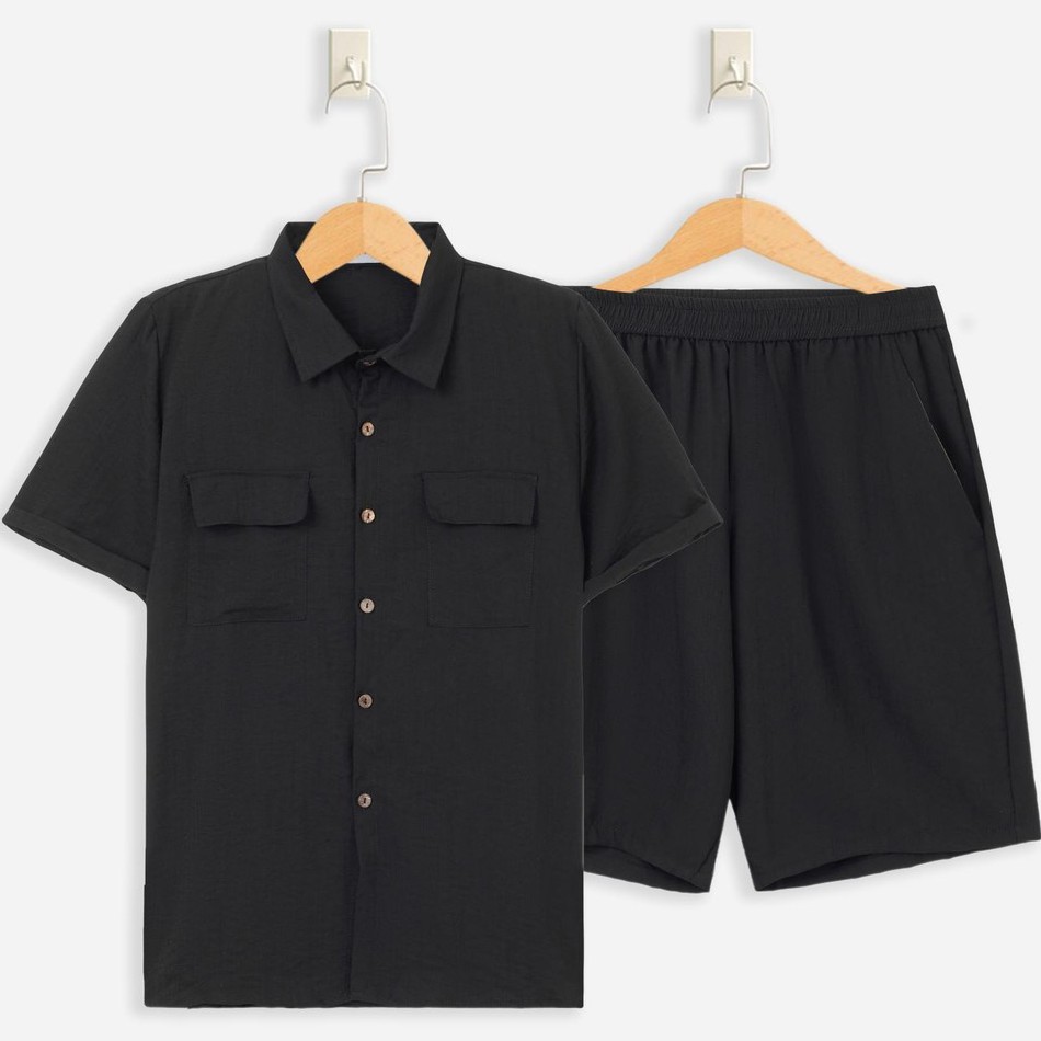 Bộ Đũi Nam áo cổ bẻ sơ mi tay ngắn vải đũi thái đẹp cao cấp FAVITI BD14