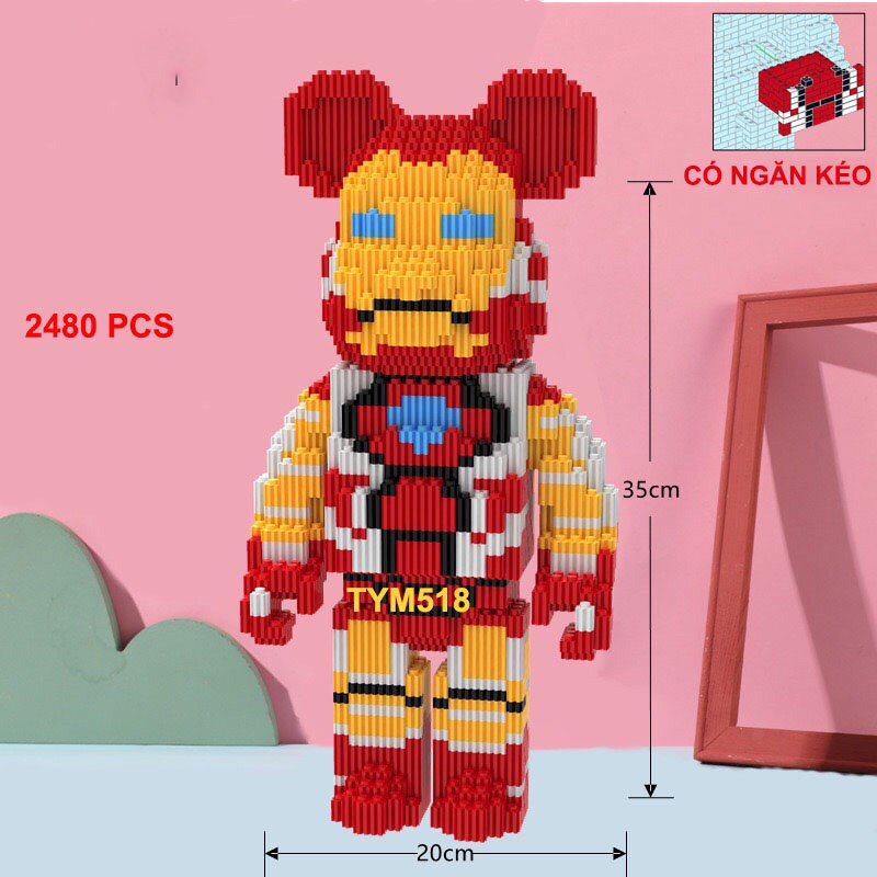 Xếp hình Gấu Bearbrick ironman jinx phi hành gia 36cm lắp ráp mô hình cỡ lớn bear brick nanoblocks nano 3d