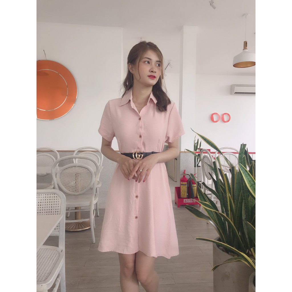 Áo đầm sơ mi lụa ngắn tay ,đầm sơ mi trơn công sở đơn giản ,dáng dài kiểu hàn quốc DK _STORE | BigBuy360 - bigbuy360.vn