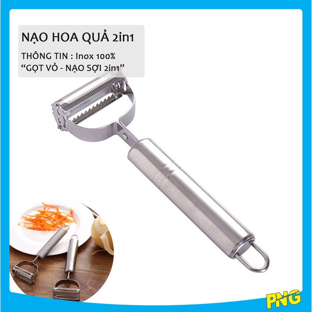 Nạo hoa quả cầm tay 2 lưỡi đa năng, nạo hoa quả cầm tay thép không gỉ nguyên khối