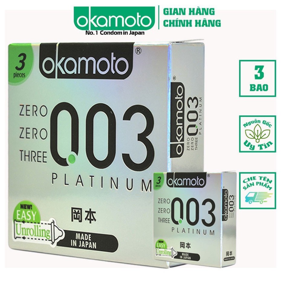 Bao cao su Okamoto 0.03 Platinum Trong Suốt Mềm Mại (Hộp 3C)